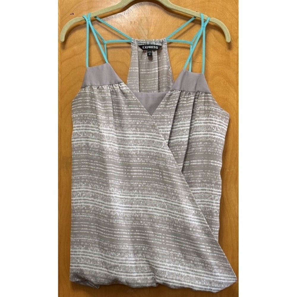 Express Womens Strappy Racerback Faux Wrap Tank Top‎ Gray Sz M